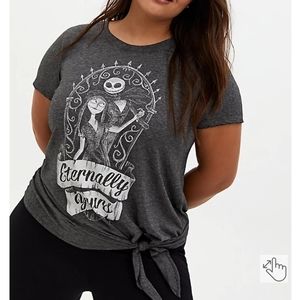 Torrid NIGHTMARE BEFORE CHRISTMAS ETERNALLY YOURS GREY TIE-FRONT shirt sz 1